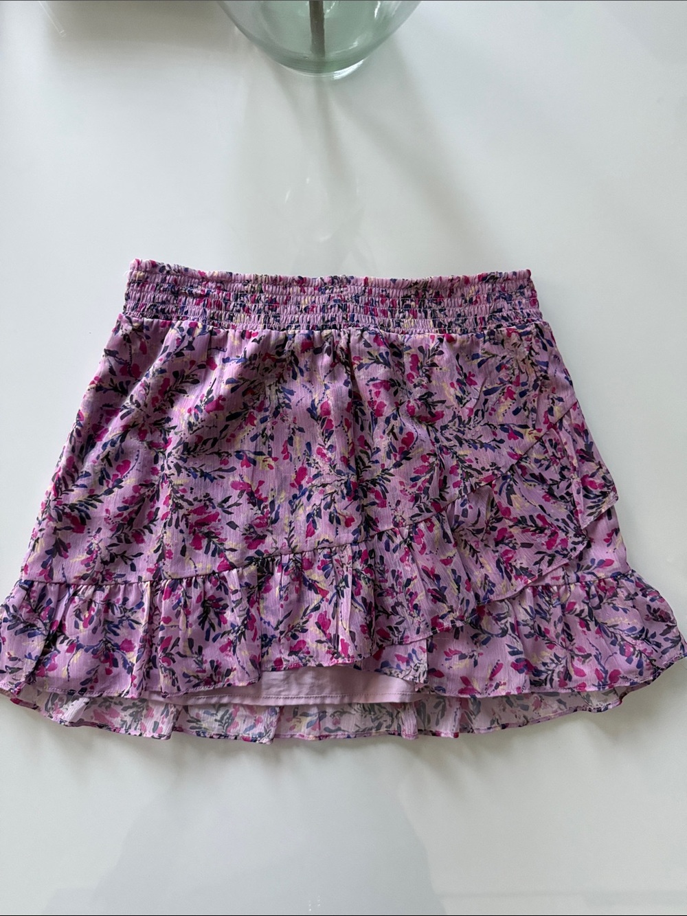 French Connection Lavender Pink Floral Ruffle Mini Skirt